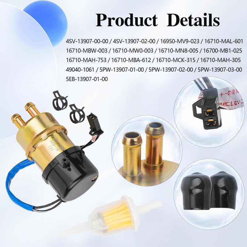 Road Passion 12v 55LPH Electric Fuel Pump for Yamaha YZF R1-1998-2005/ YZF R1 T/C Raven 2005/ YZF R6-1999-2002 - Image 3